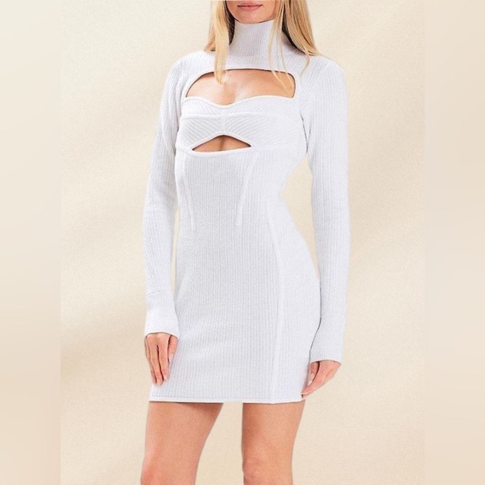 HERVÉ LÉGER MICRO STITCH LONG SLEEVE MINI DRESS